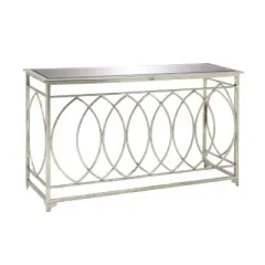 Metal and Mirror Trellis Design Front and Sides Console Table Silver - Olivia & May