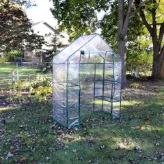 Sunnydaze Outdoor Portable Tiered Growing Rack Deluxe Walk-In Greenhouse with Roll-Up Door - 4 Shelves - Clear - 54" x 28" x 77"
