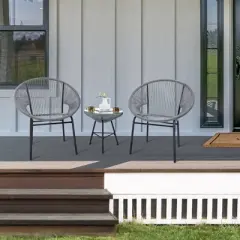 Tangkula 3 Pieces Acapulco Chair Set Wicker Conversation Bistro Set w/ Tempered Glass Table