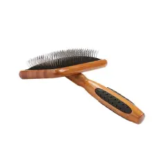 Bass Pet Brushes De-matting Pet Brush with 100% Premium Alloy Pin SOFT Pure Bamboo Handle Large Slicker Style Dark Bamboo