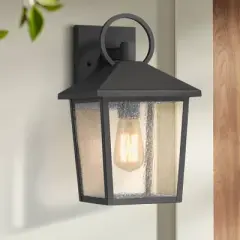 John Timberland Westmont 13 3/4" High Modern Outdoor Wall Light Fixture Mount Porch House Exterior Weatherproof Sand Black Aluminum Seeded Glass Shade