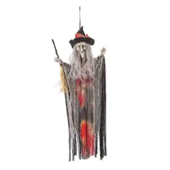 Morris Costumes 27 1/2" Hanging Witch with Hat & Broom Halloween Decoration