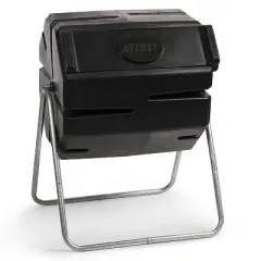 FCMP Outdoor 37 Gallon 1 Piece Single Chamber Roto Tumbling Composter Outdoor Elevated Rotating Garden Compost Bin, Black (2 Pack)