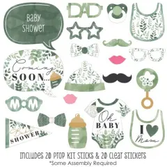 Big Dot of Happiness Boho Botanical Baby - Greenery Baby Shower Photo Booth Props Kit - 20 Count
