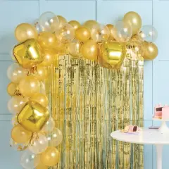 48ct Balloon Arch Garland D&eacute;cor Kit with Backdrop Gold - Spritz&trade;