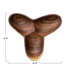 Storied Home Modern Acacia Wood Appetizer Bowl with 3 Compartments, Natural