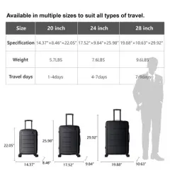 MAYEERTY Luggage Sets ABS Hardshell 3pcs Luggage Sets, Lightweight Durable Suitcase Sets Spinner Wheels Suitcase 20''24''28''