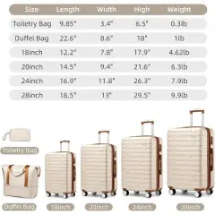 Gulches Luggage Sets 6 Piece with Duffel Bags, Hardside Expandable Suitcases with Spinner Wheels TSA Lock, Cream