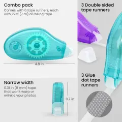 Arteza Tape Runner (3 glue dots, 3 straight tape), 8mmx7m - 6 Pack