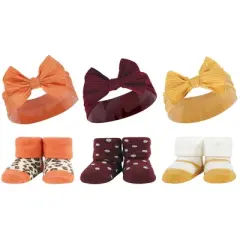 Hudson Baby Infant Girl 12Pc Headband and Socks Giftset, Burgundy Orange Yellow Orange, One Size