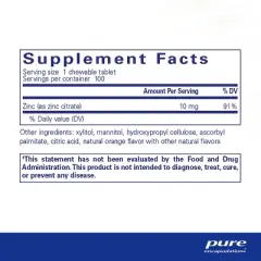 Pure Encapsulations Zinc Chewables - for Immune System Support, Growth and Development, and Wound Healing - 100 Chewable Tablets - Natural Orange