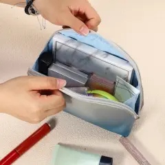 Unique Bargains Small Half Moon Makeup Bag Gradient Blue Gray 1 Pc