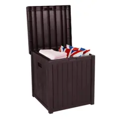 DSVIMOY 51 Gal Outdoor Garden Plastic Storage Deck Box for Tools Cushions Toys, Brown, 22"*22"*24.5"