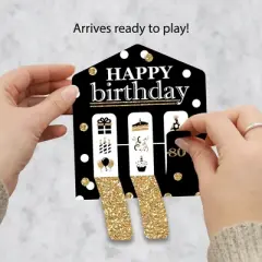 Big Dot of Happiness Adult 80th Birthday - Gold - Birthday Party Game Pickle Cards - Pull Tabs 3-in-a-Row - Set of 12
