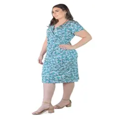 Plus Size Floral Short Sleeves And Knee Length Faux Wrap Dress