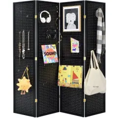 Legacy Decor 4 Panels Room Divider Folding Screen Pegboard Insert