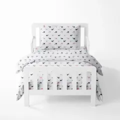 Bacati - Little Sailor Girls Whales/Boats Muslin 4 pc Toddler Bedding Set