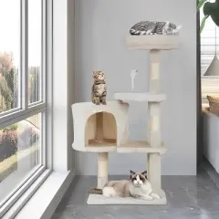 BestMassage Cat Tree 36 Inch Tall Multi-Level Cat Tower Cat Condo with Soft Plush Fabric Sisal Scratching Posts and Hanging Toys