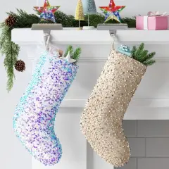 21" Christmas Sequins and Beads Stocking Champaign Gold - Wondershop&trade;