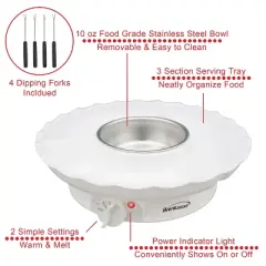 Brentwood 25-Watt Electric Fondue Pot Set with 3-Section Tray and 4 Dipping Forks, White