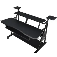 PAGED Computer Desk Modern Simple Music Desk with Open Shelves, Keyboard Tray and Hooks for Work