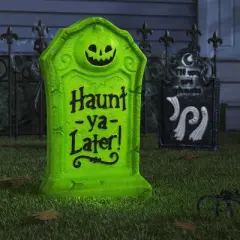 21" 'Haunt-ya-Later!' Plastic Glow Tombstones Halloween Decorative Prop Neon Green - Hyde and EEK! Boutique&trade;
