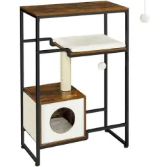 FEANDREA Woody Wonders Small Cat Tree for Kittens, Modern Cat Tower Cat Condo with Scratching Posts, Rustic Brown and white