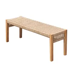 MOEPISY Golden Oak Acacia Wood Mixed Strapped Rattan Garden Bench