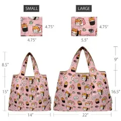 Wrapables Large & Small Foldable Nylon Reusable Shopping Bags (Set of 2), Sushi Puppies