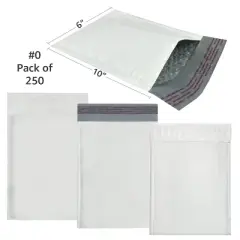 UOFFICE Pack of 250 Poly Bubble Mailer Bags 6.5"x10" #0 Envelopes