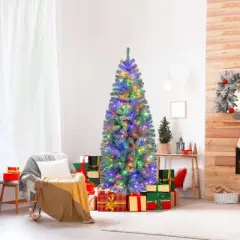 Costway 4.5/6.5/7.5/9 FT Artificial Xmas Tree with 256/556/724/1168 Branch Tips 100/200/250/500 LED Lights 9 Lighting Modes