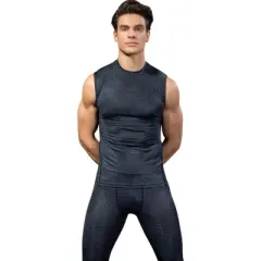 Anna-Kaci Active Men's Sleeveless Compression Workout Top with Textured Fabric and Fitted Athletic Cut