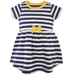 Touched by Nature Baby and Toddler Girl Organic Cotton Short-Sleeve Dresses 2pk, Pottery Tile