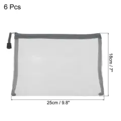 Unique Bargains Nylon Mesh Pencil File Makeup Storage Zipper Bags 6 Pcs