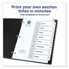 Avery Customizable TOC Ready Index Black and White Dividers, 8-Tab, 1 to 8, 11 x 8.5, 1 Set