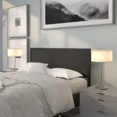 Emma and Oliver Queen Size Metal Headboard - Black Fabric Upholstery Fits Standard Bed Frames