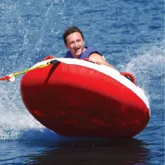 Airhead AHHS-12 Hot Shot 2 Inflatable Round Deck Single Rider Towable Lake Boating Tube with Tow Harness, Speed Safety Valve, and Handles