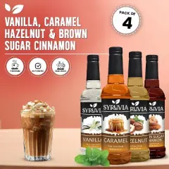 Syruvia Coffee Flavors Variety Pack: Vanilla, Caramel, Hazelnut, and Brown Sugar Cinnamon 25.4 fl oz Syrup