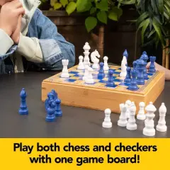 Spin Master Games Mindful Classics, Spin Master Games Chess Checkers Board Game Set with Bamboo Wooden Box Family Board Games Eco-Friendly Gift,