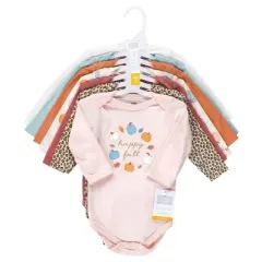 Hudson Baby Infant Girl Cotton Long-Sleeve Bodysuits, Happy Fall 7-Pack