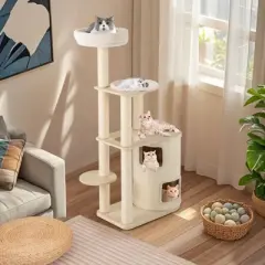 Tangkula Modern Cat Tree for Indoor Cats w/ 2-Story Condo Sisal Scratching Posts & Mat