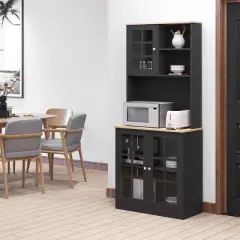 HOMCOM Kitchen Buffet with Hutch, Storage Pantry with 3 Cabinets, 2 Open Shelves and Large Countertop