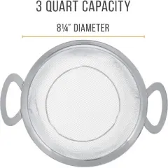 Stainless Steel Colander Strainer Basket - 3-Quart Colander with Resting Feet & Handles - Wide Rim Sieve