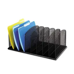 Safco Onyx Mesh Desk Organizer with Upright Sections, 8 Sections, Letter to Legal Size Files, 19.5" x 11.5" x 8.25", Black