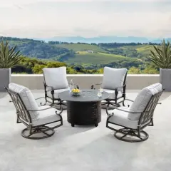 5pc Set with 44" Outdoor Round Aluminum Fire Table & 4 Deep Seating Swivel Rocking Chairs & Wind Blocker Lid - Oakland Living