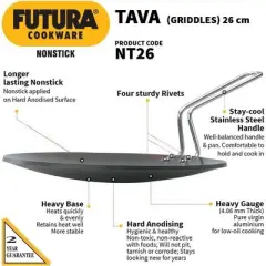 Hawkins Futura 10" Non Stick Concave Tava Griddle with Steel Handle: Anodized Aluminum, Gas Compatible, Hand Wash