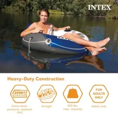 Intex Mega Chill II Inflatable 72 Can Beverage Cooler Bundled with River Run I 1 Person Inflatable Floating Lounge Water Raft (4 Pack)