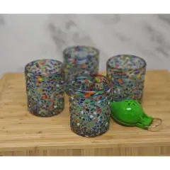 Dos Sue&ntilde;os Mexican Hand Blown Tumblers - Confetti Rock Design - 10oz - Set of 4