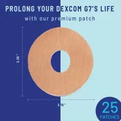 RightCare CGM Adhesive Synthetic Patch for Dexcom G7, Uncovered Oval, Multiple Colors, Bag of 25