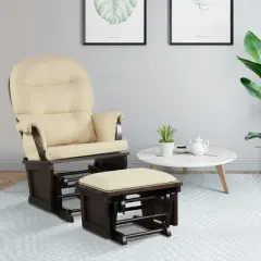 Costway Baby Nursery Relax  Rocker Rocking Chair Glider &Ottoman Set w/Cushion Light Grey\ Beige\Dark Grey